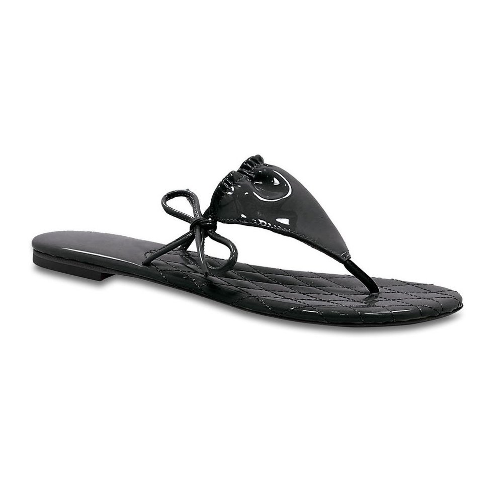 Pure Diamond  Leather Bikini Thong Sandals - Black